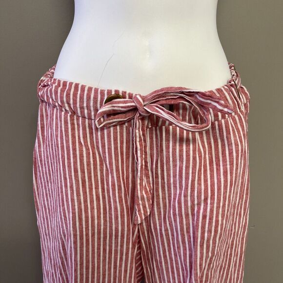 Michael Michael Kors Women Muted Red White StripePull-on Linen Blend Pants Sz 4 - Picture 4 of 10